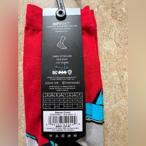 ✔️NWT Stance casual crew socks, men's S, red, DC - Batman, nylon blend - Picture 4 of 5
